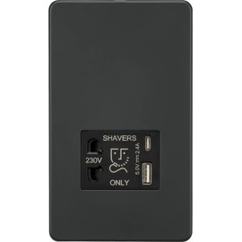 Knightsbridge Screwless Shaver Socket with Dual USB A+C (5V DC 2.4A Shared) - Anthracite