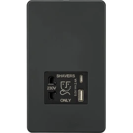 Knightsbridge Screwless Shaver Socket with Dual USB A+C (5V DC 2.4A Shared) - Anthracite
