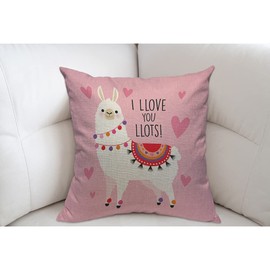 Mugod Alpaca Cushion Cover Throw Pillow Covers Lovely Llama Letter I Love You Llots Pink Hearts Background Pillow Case for Men Women Decorative Home Sofa Chair Couch 45x45cm/18x18 Inch