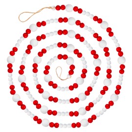 9 Foot Red & White Peppermint Wood Bead Christmas Garland | Wooden Christmas Tree Garland Perfect for Rustic Natural Country Farmhouse Vintage Trees | Garland Christmas Decorations | Assorted Sizes