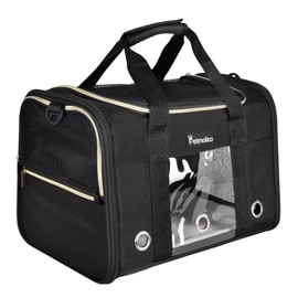 Petmolico Cat Carrier Dog Carrier, Airline Approved Soft Pet Travel Carrier with 3 Open Doors Mesh Windows for Cats Puppy 16 lbs, Black