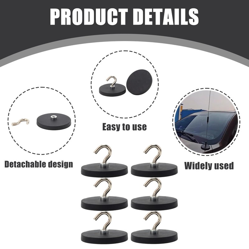 Aicharynic Pack of 6 Magnetic Hooks, Black, 43 mm Thick