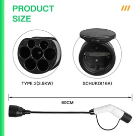 AOHEWEI Elektroauto Typ 2 auf Schuko-Ladegerät-Adapter, IEC 62196 Typ 2 EV-Ladeseitenstecker auf Schuko-Buchse, Fahrzeugladestationen, 16 A, 3,5 kW
