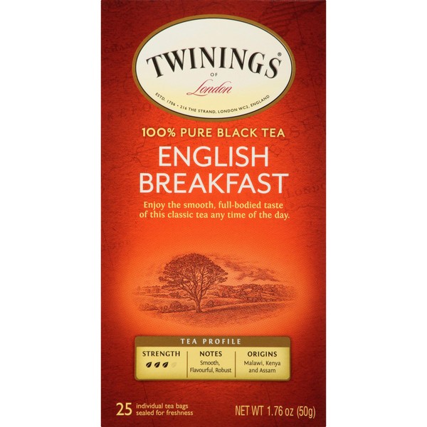 Twinings English Breakfast Individually Wrapped Tea Bags, 25 Count Pack of 6, Decaffeinated Black Tea, Flavourful, Robust