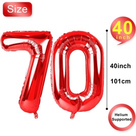 Number 70 Balloons, Red 70 Number Balloons, 40 Inch Red 70 Balloons Self Inflating, Large Foil Mylar Helium Red Digit Balloons for 70nd 7th Birthday Anniversary Party Decoration