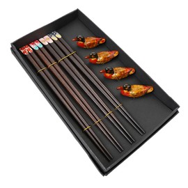 Gatuida 1Set Wooden Chopsticks with Holder Rack Tableware Box Japanese Style Dinner Service for Travel Camping and Home Use Food Grade Utensils