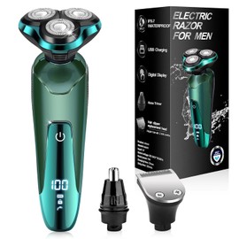 Electric Razor for Men, Electric Shavers for Men's Faces, Detachable Blade 3D Rotary for Shaving with Nose Trimmer Face Cleaning Brush Head Shavers, Wet/Dry/Waterproof Razors for Men Matte Green