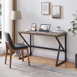 HSH Minimalist Desk, Industrial Home Office Desk, Metal and Wood Desk, Rustic Vintage Oak 55 Inch Study Writing Desks Computer Desk Table