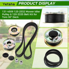 131-4509 125-2532 Mower Idler Pulley & 120-3335 Belt Kit Replacement for Toro 30" Deck Mower TimeMaster Tractors, 126-0316, 131-4506, 131-4529, 121-5763