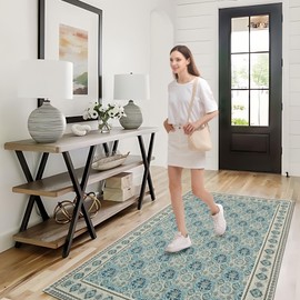 TTelephant Vintage Machine Washable Area Rug 3x5, Spill-Proof Surface, Non-Slip Backing, Cozy Soft Faux Wool, Printed Rug, Entryway Rugs 3x5, Kitchen Rugs, Laundry Room Rugs - Maya