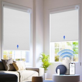 Motorized Blinds with Remote,Cordless Automatic Roller Shades for Windows,Blackout Smart Electric Blinds，White,30" W x 72" H