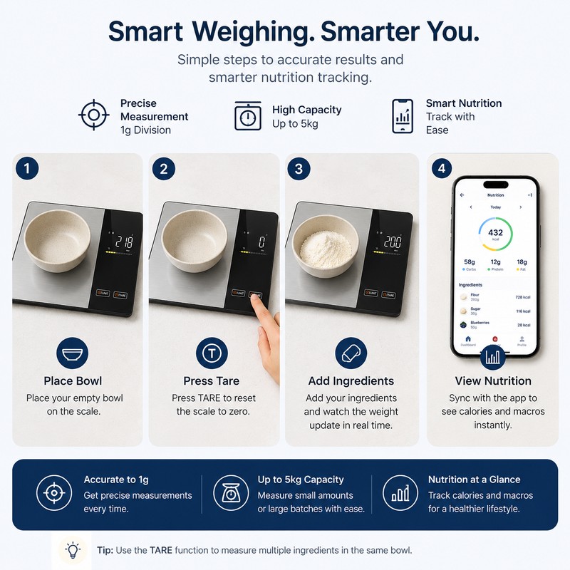 Smart Nutrition Food Scale for Meal Prep – 11LB Stainless