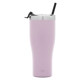 Simple Modern Vaso con tapa abatible transparente y pajita, botella de agua aislada reutilizable, taza de viaje de acero inoxidable, colección Slim Cruiser | 32 onzas, niebla de lavanda