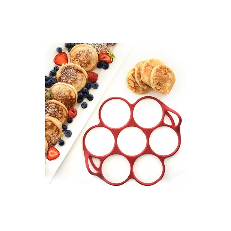 Norpro 957R Silicone Silver Dollar Pancake/Egg Ring, 7 Count,Red