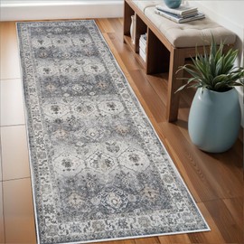 Washable Runner Rug 2x6 - Hallway Runner Rug Kitchen Rugs and Mats Non Skid Washable Waterproof Carpet Runner for Living Room Bedroom Bathroom (Grey, 2X6)