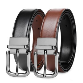 MILORDE Men’s Reversible Leather Belt for Casual Golf Dress Pants Shirts, Double Style - 2 Sides (Black/Brown - M908, 40)