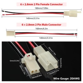 YIXISI 6 Pairs 2.8 mm 2 Pin Automotive Electrical Cable Connectors, Male & Female Housing Plug with 140 mm 20 AWG Cable, for Motorcycle, Bicycle, Car, Boat, ABS