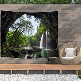 Ulticool Waterfall Trees Nature - Tapestry Poster - 200 x 150 cm - Garden Poster - Large Tapestry - Decoration Accessory for Garden and Living Room