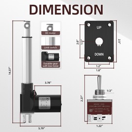 RVMARINEPAT 6000N Linear Actuator 12V 6" Stroke 1320lb Heavy Duty Linear Motion Actuator 4mm/s Electric Actuator IP54 Waterproof Linear Actuator with Switch