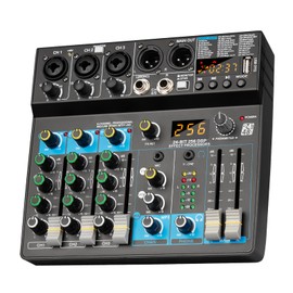 Depusheng Professional Audio Mixer Digital FX 256-Bit DSP USB Bluetooth MP3 Computer DJ Mixer 5 Channel input Interface with 48V Phantom Power for PC recording Live Streaming, Podcasting, Karaok