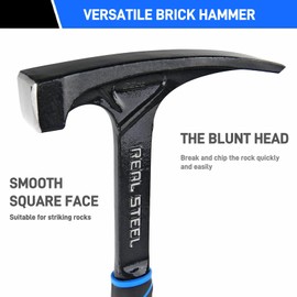 Real Steel Ultra Rock Pick Hammer 22 oz One Piece Steel Chipping Brick Masonry Hammer with Rubber Grip for Geological Study and Rock Hounding 0523