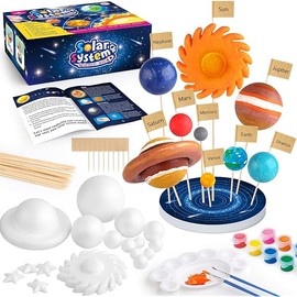 64 PCS Solar System Project Kit, Solar System Model Kit with 13 Mix Foam Balls, Solar System Toys for Kids 3-5, Learn Planets Science Kit School Project Supplies of Bamboo Sticks, Flags, Brushes