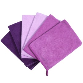 PHOGARY Wash Cloth Set of 6 Small Towels for Face / Body, 21 x 15 cm, Super Absorbent & Lightweight Microfibre Face Wash Gloves, Small Hand Guest Towels (Purple)