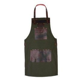 Canvas Apron with Leather Pockets & Holders – Chefs, Bakers, Butchers, BBQ – Durable, Stylish, Adjustable – Green, Tan, Blue, Black.. (Green)