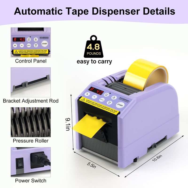 Ribbon Cutting Machine, Automatic Tape Dispenser, 6-60mm Width, 5-999mm Length,