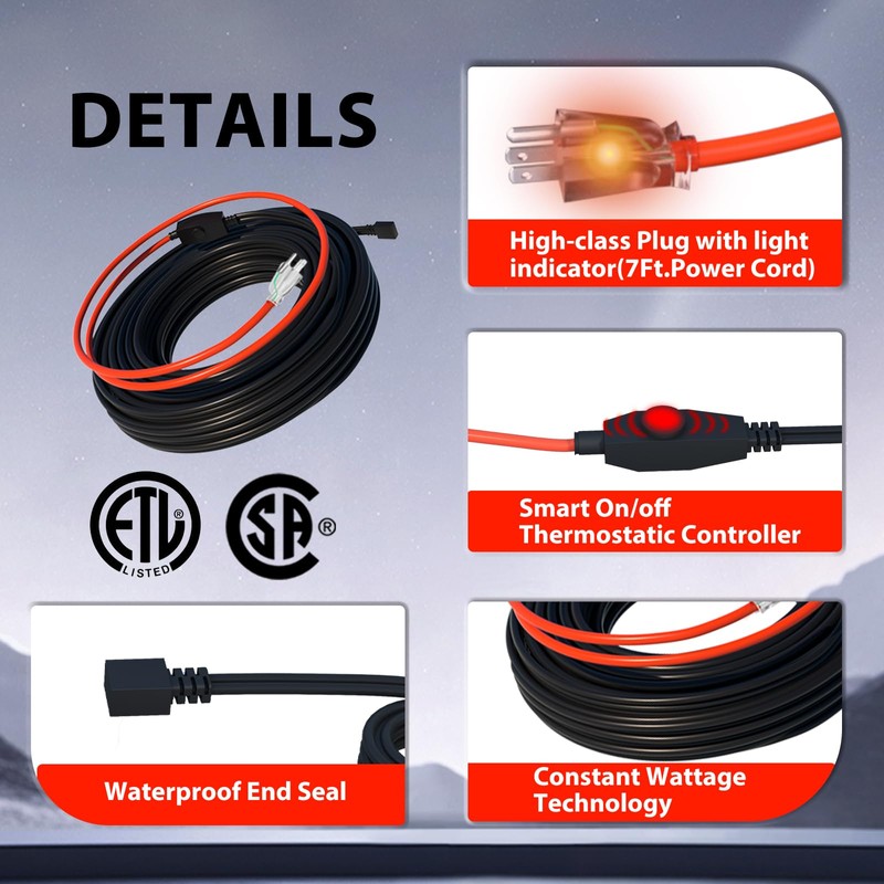 HEATIT Electric Heating Cable for Water Pipes Automatic Heat Tape