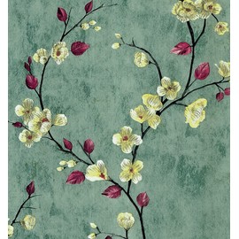 JZ·HOME Y9836 Floral Peel and Stick Wallpaper 17.7" x 9.8ft Green Plum Flower Removable Self Adhesive Contact Paper Decorative Wall Covering Drawer Shelf Liner Vinyl Film Roll