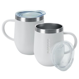 BJPKPK - 2 tazas de café aisladas, de acero inoxidable de 12 onzas, con tapa, para bebidas calientes y bebidas frías, color blanco