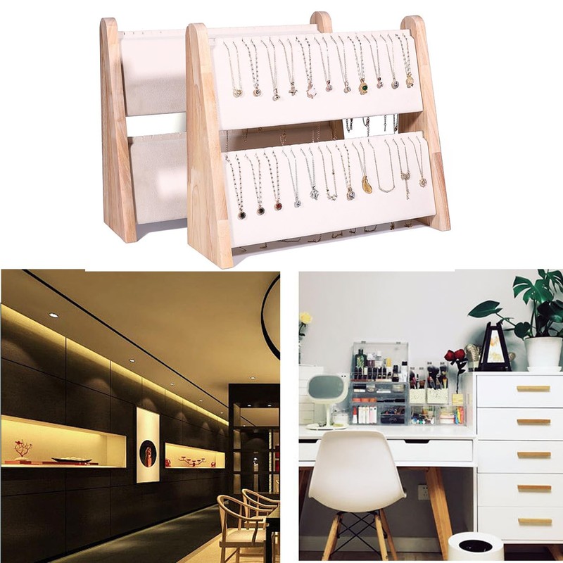 Necklace Holder,2 Tier Velvet Necklace Organizer Stand, Necklace Display Stand