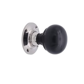 Infinity Decor Victorian Pure Ebony Bun Wooden Mortice Rim Door Knobs Pull Handles on Polished Nickel Rose 60mm – Ideal for Interior & Exterior Use   