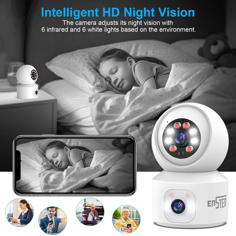 ENSTER Onvif Indoor Surveillance Camera WiFi with 2K Double Lens,