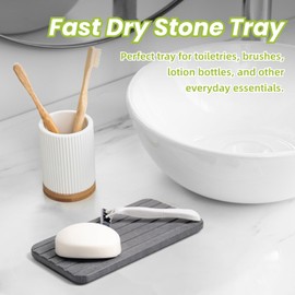Phafaloop 3 PCS Water Absorbing Stone Tray for Sink, Diatomite Stone Sink Tray, Rectangle Coasters, Fast Drying Stone Soap Tray for Kitchen & Bathroom Counter, Grooved Design