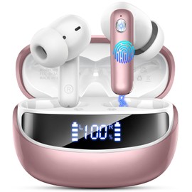 Wireless Earbuds, Ear Buds Bluetooth 5.4 HiFi Stereo 2025, Headphones Noise Cancelling 45Hrs Playtime in Ear with 4 ENC Mics, IP7 Waterproof, Earbud LED Digital Display for Sports/Running, Rose Gold