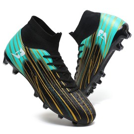 Soccer shoes Unisex for Adults and Youth Non Slip Breathable Comfortable Good Fit High Traction Durable FG Cleats Ideal for Soccer Practice and Matches, Black Green, 44 EU