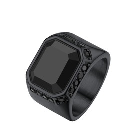 Richsteel American Class Ring for Men Teenager Large Signet Rings Black Onyx Square Ring Mens Size Z+3