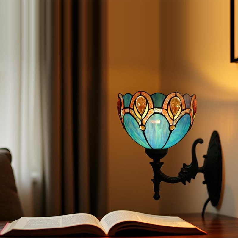 HWDFEI Tiffany Sconce Lamp Stained Glass Wall Lamp,8X10.5X11 Inch Plug