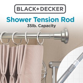 BLACK+DECKER Tension Shower Curtain Rod 42-72 Inch – Drill-Free Adjustable Curtain Rod, Rust-Resistant Stainless Steel Tension Curtain Rod for Shower, Bathroom, Window, Closet – 35 lb Capacity