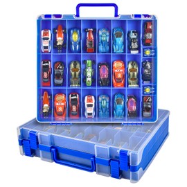 Toy Car Storage Organizer Case Compatible with Hot Wheels/for Matchbox Cars. Display Carrying Container Holder for LOL Surprise Dolls/for Shopkins with 48 Compartments Double Sided- Blue (Box Only)