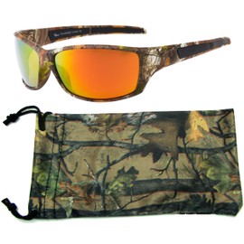 Hornz Brown Forest Camouflage Polarised Sunglasses for Men Full Sport Frame & Free Matching Microfiber Pouch – Brown Camo Frame – Orange Lens