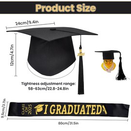 XLZJYIJ Graduation Hat 2025 Graduation Hat with Graduation Sash and Mini Graduation Duck, Black Gold Graduation Hat & Sash, Graduation Cap Hats, Graduation Party Decoration