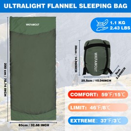 WKFAMOUT Backpacking Flannel Sleeping Bag Lightweight for Adults Hiking Ultralight Compact Sleeping Bag Portable Warm Weather Summer with Compression Sack