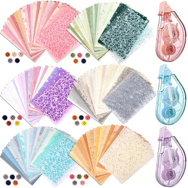 156 Sheets Textured Scrapbook Paper and Mesh Fabric Assorted Set,