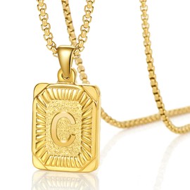 VANGETIMI Gold Initial Letter C Pendant Necklace Square Capital Letter Alphabet Charm Box Chain Link Necklace for Women Men Teen Girls Boys