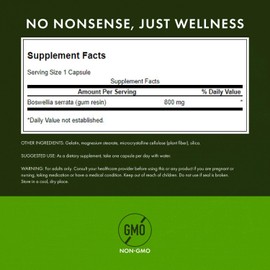 Swanson Double Strength Boswellia - Ayurvedic Herb for Joint Flexibility & Mobility Support - Boswellia Serrata Resin - (60 Capsules, 800mg Each)