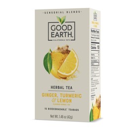 Good Earth Sensorial Blend Flavored Herbal Tea Ginger, Turmeric and Lemon, No Artificial Color, No Preservatives, 15 Bag (Pack of 5)