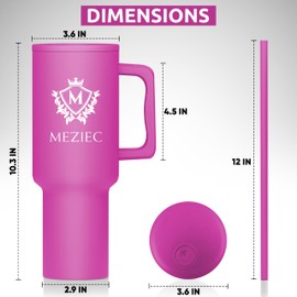 MEZIEC 40 oz Stainless Steel Tumbler with Lid, Handle, and Straw | Triple Wall Vacuum Insulated Tumbler for Hot and Cold Beverages | Leak-proof, Low-Impact, Portable for Home, Office (Raspberry)